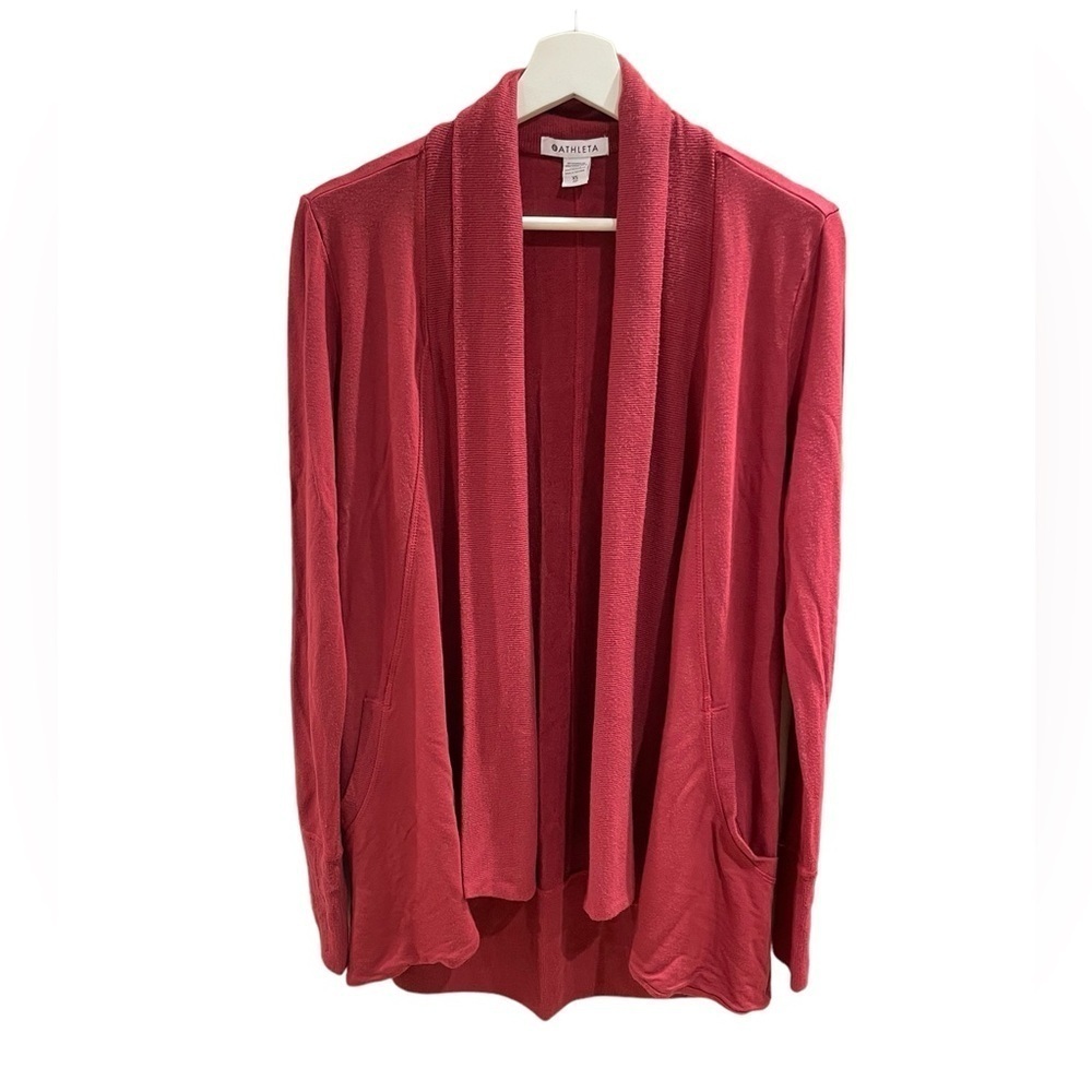 Athleta Pranayama Wrap Modal Cardigan Open Front Sweater Berry Magenta Pink
